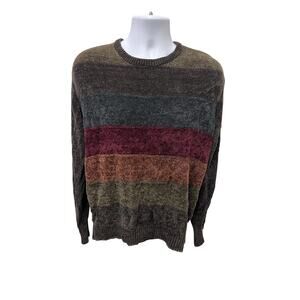 🧶 David Taylor Collection L Chenille Stripe Sweater Retro 90s Fall Knit